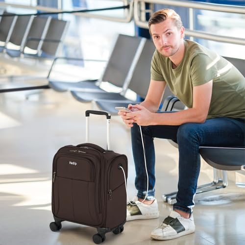 HanTrip 16 Inch Underseat Carry On Luggage with Wheels Softside Small Suitcases Personal Item Bag with Pocket Travel Luggage for Men Women Business Overnight Bag(Coffee) - color: Coffee
