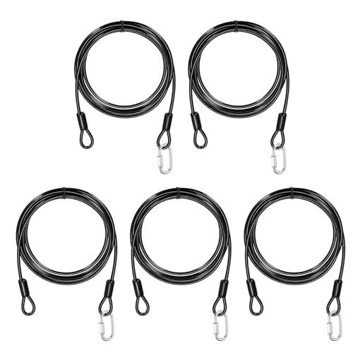 PATIKIL Security Cable Lock (3/16" Dia 8.2ft, Black)(5 Set) Vinyl Coated 304 Stainless Steel Double Loop Flexible Wire Rope Safety Cable with Quick Links Locking Connectors - color: Black, size: 3/16" x 8.2ft