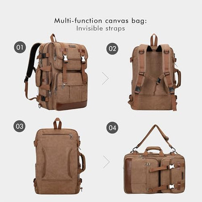WITZMAN Canvas Travel Backpack for Men Large Laptop Backpack Fits 16 Inch | Expandable 32L to 42L, Carry-on Airline Approved Convertible Shoulder Rucksack, For Vacation, Overnight Trip, A6617 Brown - color: Brown