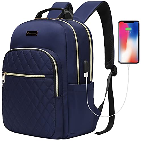 Modoker Vintage Canvas Backpack with USB Port, Fits 15.6 Inch Laptop | Eco-friendly canvas backpack with durable construction. Comfortable straps for travel, work, or daily use. - color: Quilted Blue