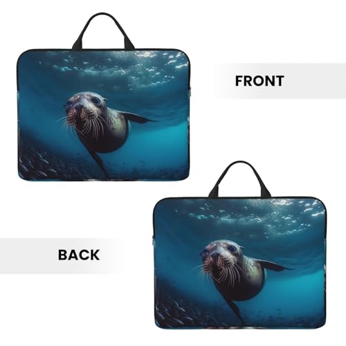 14 inch Laptop Sleeve with Handle Shockproof Laptop Bag Waterproof Computer Cover Bag Underwater Sea Lion Briefcase
