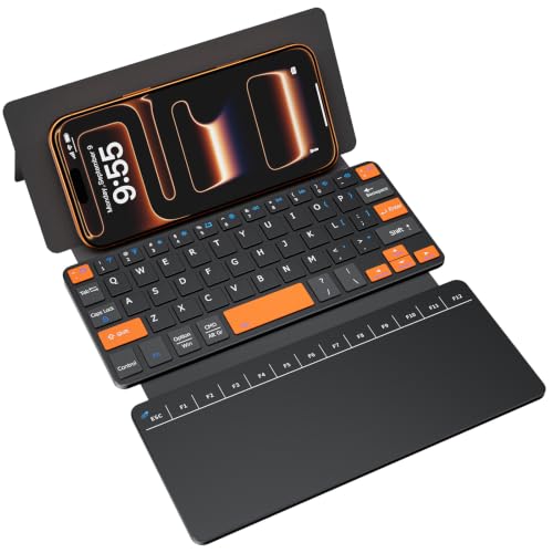 Mini Wireless Keyboard with Large Touchpad for Phones,Samsung Galaxy Z Fold 8 Ultra/8/7/6 &iPad mini, Dual-Device Bluetooth, Adjustable Kickstand & Leather Case, Portable Travel Keyboard with Trackpad