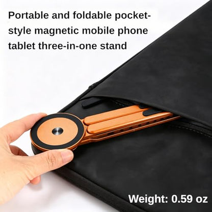 4-in-1 Foldable Laptop Stand with N52 MagSafe Magnetic Phone Holder, Silver Aerospace Aluminum Portable Desk Tripod Mount, Compatible with MacBook Pro iPad for Travel Vlogging - color: Orange