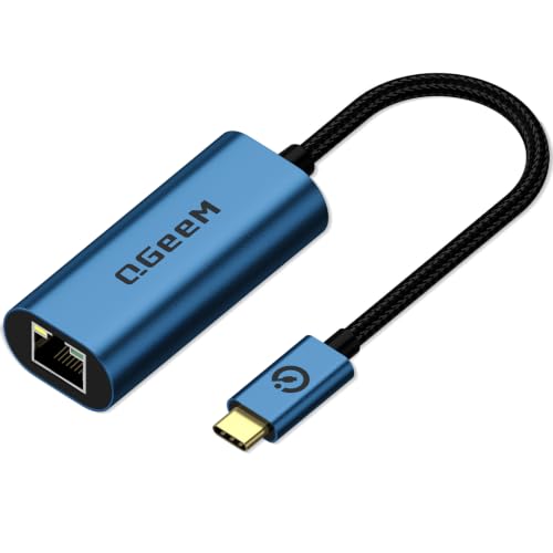 USB C to Ethernet Adapter, QGeeM Gigabit Ethernet to USB Type C, Thunderbolt 3/4 to RJ45 LAN Network Adapter Compatible for iPhone 15 Pro/max, MacBook Pro/Air, iPad Pro, Dell XPS etc-Blue - color: Blue
