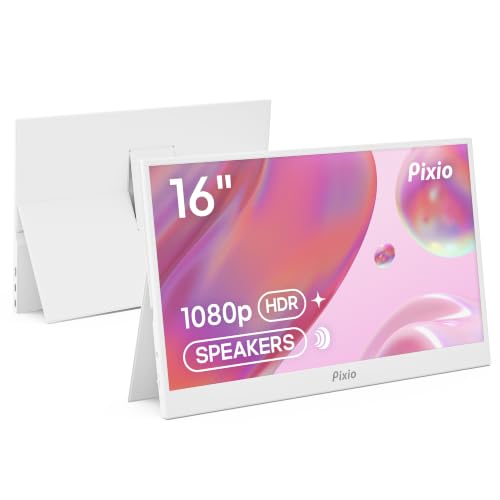 Pixio PX160 Wave White Portable Monitor 15.6 inch 60Hz FHD 1080p IPS Panel HDR Screen Cover Stand USB-C HDMI Laptop Screen Extender Portable Monitor for Laptop, PC, Console, Phone - color: White