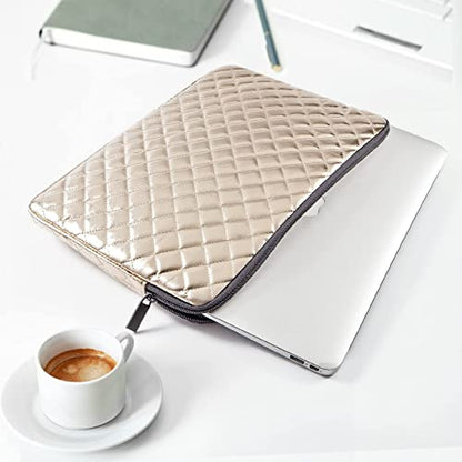 TRIUMPH VISION Puffy Laptop Sleeve Pouch Case Protective Bag Lined Padded | Puffy Laptop Case 15.6 in Quilted Leather Protection Shockproof Cushion Padding Fashion with Pocket Safe Golden - color: Gold Quilted, size: 15.6 Inch