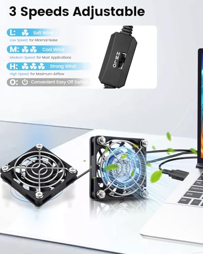 GDSTIME Dual 60mm x 10mm Slim USB Fan with 3 Speeds Control, DC 5V Powered | L/M/H Adjustable, Brushless, Ultra Thin, 60x60x10mm, for Mini PC, Rasberry Pi, Receiver, Router, Amplifier, DIY Cooling - size: 60x10mm