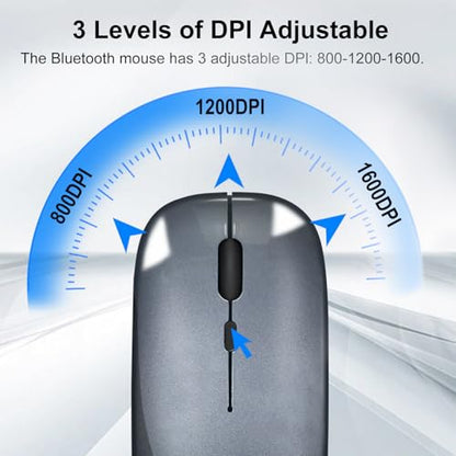 Wireless Bluetooth Mouse for iPad/MacBook Pro/Air/Laptop/pc Rechargeable Silent Mouse Portable Slim for Surface Pro/Lenovo/Samsung Tablet (Gray) - color: Gray