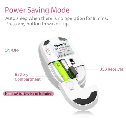 TENMOS M101 Wireless Mouse Cute Silent Computer Mice with USB Receiver, 2.4G Optical Wireless Travel Mouse 1600 DPI for Laptop, Notebook, PC, Computer (Butterfly) - color: butterfly
