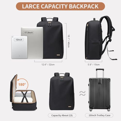 GOLF SUPAGS Stylish Laptop Backpack for Women Airline Approved Perfect for Work College and Travel Multi-Functional Casual Daypack Fits 17.3 Inch Notebook (Black) - color: Black