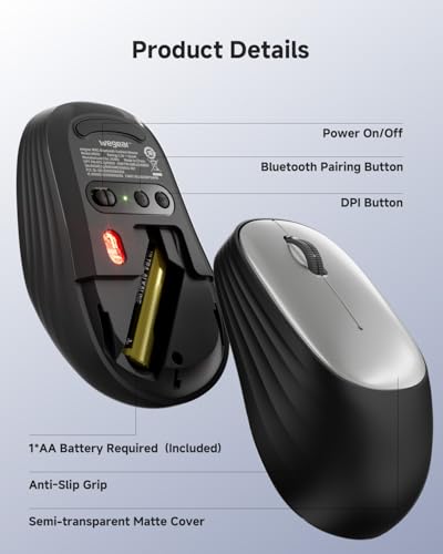 wegear Bluetooth Wireless Mouse for Laptop, PC, MacBook, Chromebook,1600 DPI Optical Tracking Blue Tooth Mice, Compact and Portable Computer Mouse for Work or Travel, 12-Month Battery Life-Black
