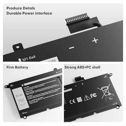 52Wh DXGH8 Battery Replacement for Dell XPS 13 9370 9380 7390 Inspiron 13 7000 7390 7391 2-in-1 5390 5391 7490 Latitude 3301 XPS13-9370 Vostro 5390 5391 Series G8VCF HK6N5 0H754V P82G 7.6V - size: 10.13 x3.88 x0.18inch DXGH8 BATTERY