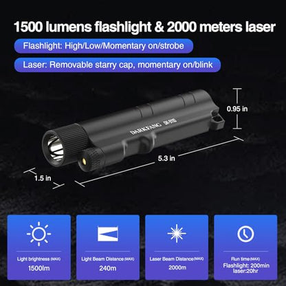 DARKFANG 1500 Lumen Handheld Flashlight with Green Laser Pointer | Removable Star Cap (Star/Straight Laser Mode),Strong Magnetic Base, Type-C Fast Charging, Portable