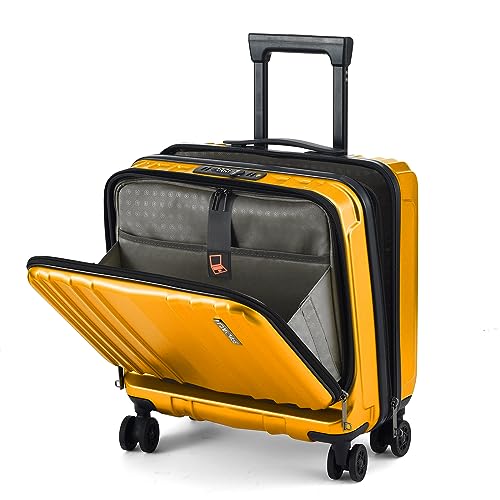 TydeCkare 16" Carry on Luggage with 2 Laptop Compartments, Lightweight Hardshell ABS+PC Suitcase with Dual Control TSA Lock, with YKK Zipper, 4 Spinner Silent Wheels, for Business Travel, Orange - color: Orange