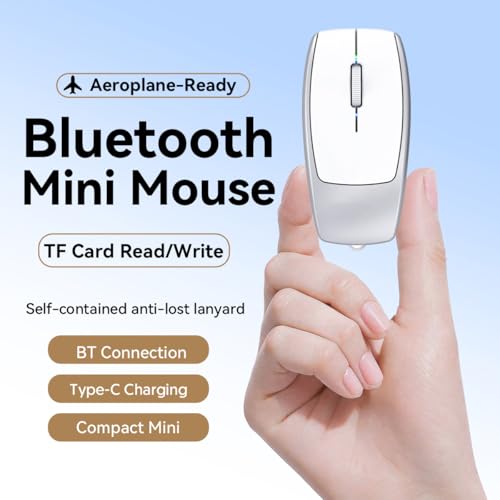 Wireless Mouse Mini Small Bluetooth Finger Mouse with TF Card Reader,Silent Pocket Portable Handheld Tiny Compact USB Travel Optical Mice for PC Laptop Computer Macbook Tablet Kids Women Men Gift - color: Silver