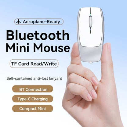 Wireless Mouse Mini Small Bluetooth Finger Mouse with TF Card Reader,Silent Pocket Portable Handheld Tiny Compact USB Travel Optical Mice for PC Laptop Computer Macbook Tablet Kids Women Men Gift - color: Silver