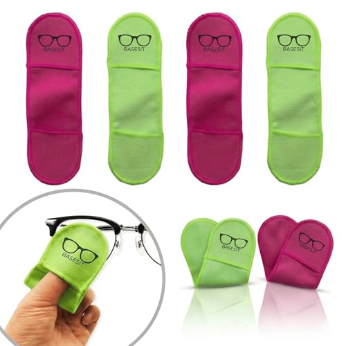 Finger Grip Eyeglass Cleaner (4 Pack) – Premium Microfiber Glasses Cleaning Cloth for Eyeglasses, Sunglasses, Phone Screen & Camera Lens (Rose/Green) - color: Rose/Green