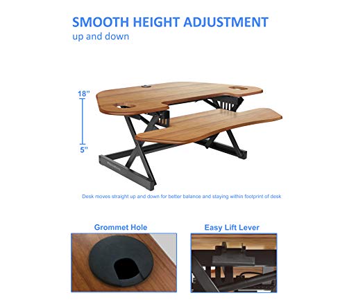 Rocelco 46" Height Adjustable Corner Standing Desk Converter with Anti Fatigue Mat Bundle - Quick Sit Stand Up Dual Monitor Riser - Computer Workstation - Teak Wood Grain (R CADRT-46-MAFM) - color: Teak/Black, style: Riser + Floor Mat