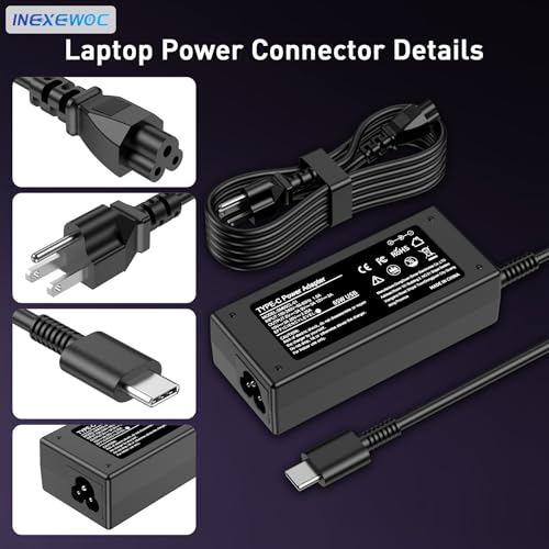 Universal 65W USB C Laptop Charger Compatible with Lenovo,HP, Dell, Acer, Asus, Samsung, Google and More, for Office, School, and Family - color: BLACK
