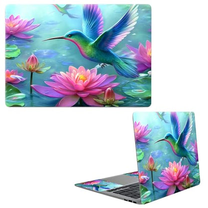 Laptop Skin Sticker Decal, Universal Protective Cover Fit 12 13 14 15.6 Inch Notebook, Reusable Water-Resistant Vinyl Decal w/ 2 Wrist Pads for Business Travel Office, Lotus Leaf Hummingbird - color: Lotus Leaf Hummingbird