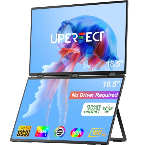 UPERFECT Delta Max 18.5" 100Hz Dual Portable Monitor for Laptop Screen Extender 1080P HDR 360° Folding Stacked Triple Monitor with Stand & VESA for Laptop PC Phone Game Console (No Driver Needed) - size: 18.5"