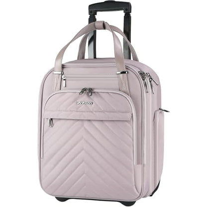VANKEAN Carry On Underseat 16-inch Multi-functional Underseater Lightweight Overnight Suitcase with Wheels, Roller Case for Women Travel Business, Light Dusty Pink - color: Light Dusty Pink