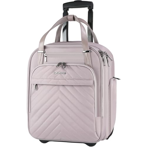 VANKEAN Carry On Underseat 16-inch Multi-functional Underseater Lightweight Overnight Suitcase with Wheels, Roller Case for Women Travel Business, Light Dusty Pink - color: Light Dusty Pink