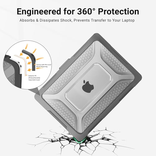 MOSISO Compatible with MacBook Air 15 inch Case M5 M4 M3 M2, Black | 2 in 1 Kit Honeycomb Shockproof Heavy Duty TPU Bumper Hard Case with Fold Kickstand for A3241 A3114 A2941 2026-2023 - color: Black