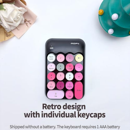 Sahara - Wireless Numeric Keypad, Retro Round Keycaps, Portable Number Pad with Ergonomic Design, USB Receiver, Compatible with Laptop/Desktop PC (Black/Pink) - color: Black/Pink