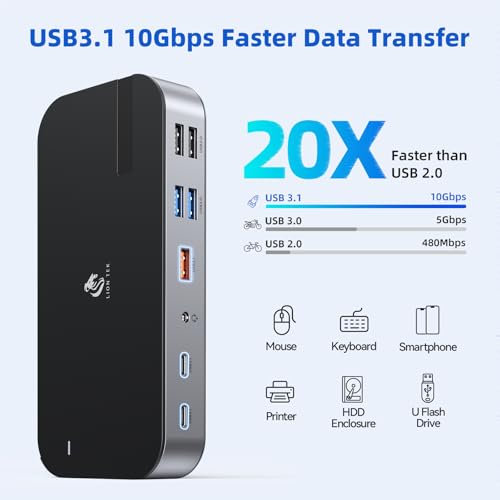 LIONWEI Laptop Docking Station,16 in 1 USB C Docking Station Triple Monitor | USB C Dock Station with 3HDMI,PD, 7USB,RJ 45 Ethernet,Card Reader,Audio for Dell/HP/Lenovo（Exclude Power Adapter)