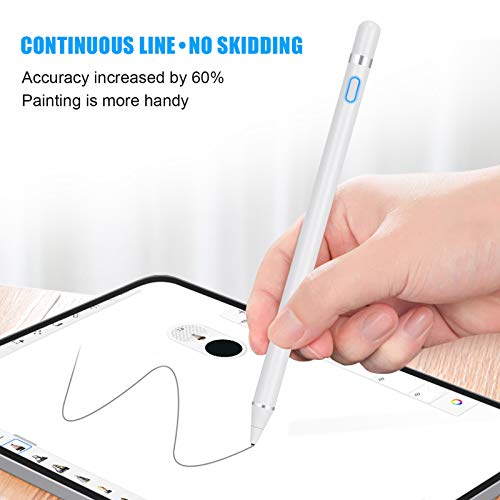 Stylus Pen for Touch Screens, Rechargeable 1.5mm Fine Point Smart Pencil Digital Active Stylus Pen Compatible with iPad and Most Tablet by NVOPERANG (White)