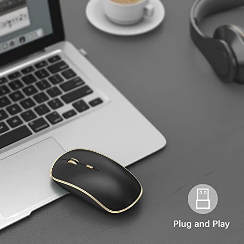 JOYACCESS Silent Wireless Mouse, Portable USB Mouse with 5 Adjustable DPI Levels for Desktop, Notebook, MacBook, Chromebook, PC (Black Gold) - color: Black Gold