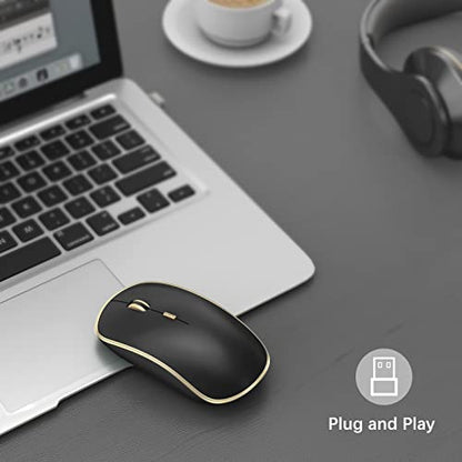 JOYACCESS Silent Wireless Mouse, Portable USB Mouse with 5 Adjustable DPI Levels for Desktop, Notebook, MacBook, Chromebook, PC (Black Gold) - color: Black Gold