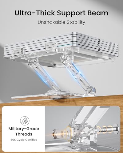 Laptop Stand for Desk - Adjustable, Foldable Clear Acrylic Riser with 360° Rotating Base, Ergonomic Laptop Holder for MacBook Pro/Air & 10-16” Notebooks - color: Acrylic - Transparent color