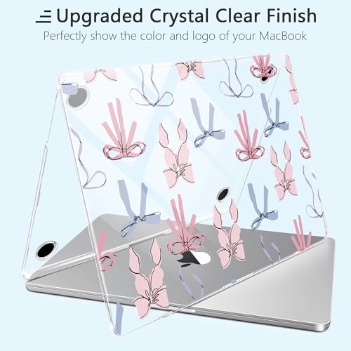 for New MacBook Pro 14 inch Case 2026 2025 M5 2024 M4 2023 Release– Aesthetic Floral Design Ultra Thin Clear Laptop Shell 6-in-1 Bundle with TPU Keyboard Cover & OTG Adapters, Pink Bow - color: Pink bow