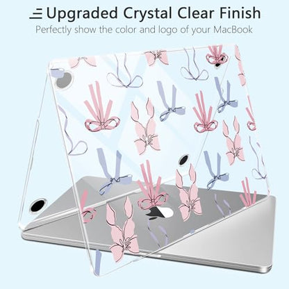 for New MacBook Pro 14 inch Case 2026 2025 M5 2024 M4 2023 Release– Aesthetic Floral Design Ultra Thin Clear Laptop Shell 6-in-1 Bundle with TPU Keyboard Cover & OTG Adapters, Pink Bow - color: Pink bow