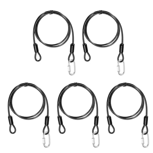 PATIKIL Security Cable Lock (3/16" Dia 3.3ft, Black)(5 Set) Vinyl Coated 304 Stainless Steel Double Loop Flexible Wire Rope Safety Cable with Quick Links Locking Connectors - color: Black, size: 3/16" x 3.3ft