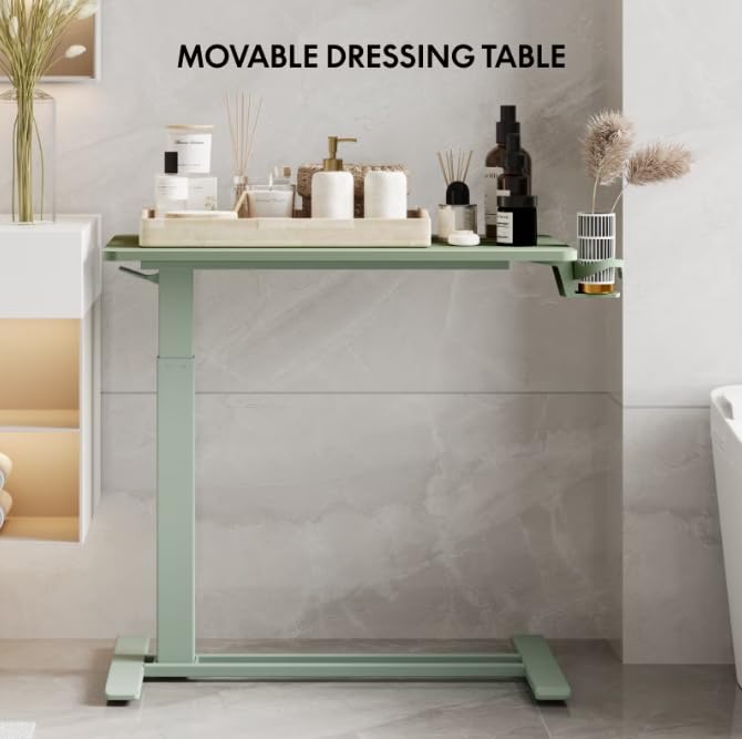 FLEXISPOT H7 28" Pneumatic Height-Adjustable Overbed Table with Wheels | C-shaped bedside table TV Tray,Medical End Side Table,Laptop desk for sofa and home office use,27.6"W x 15.7"D,Mint Green - color: Mint Green, size: Small