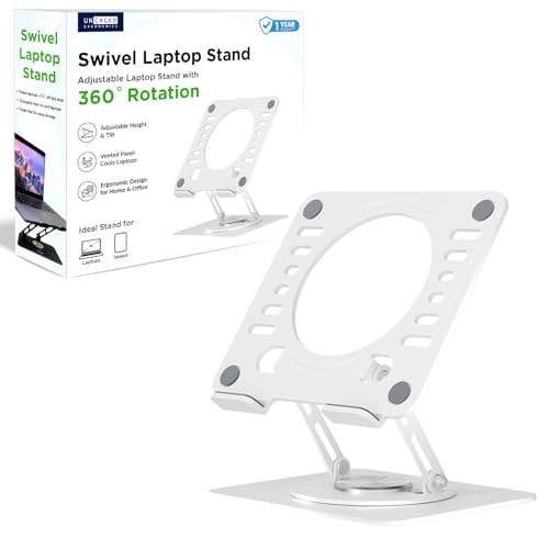 Uncaged Ergonomics Swivel Laptop Stand for Desk, Adjustable Computer iPad Stand for Desk w/ 360 Rotation, Portable Laptop Holder for Home Office Ergonomic Supplies (White) - color: White