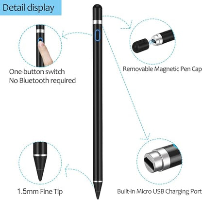 Stylus Pen for Touchscreen, DOGAIN iPad Pencil 1.5mm Fine Point Rechargeable, Tablet Pen for Drawing/Writing/Playing, Stylus Pen for iPad/iPad Air/Mini/Pro/Android/iPhone and Most Device(Black) - color: Black Pen