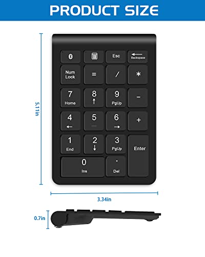 Bluetooth Wireless Numeric Keypad, Portable 22-Key Number Pad, for Laptop, PC, Des ktop, Surface Pro, Notebook, Black