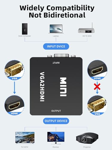 VGA to HDMI Adapter with Audio, VGA to HDMI Converter, for Computer/Laptop to Monitor/TV