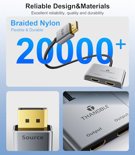 DisplayPort to Dual HDMI Adapter (4K@60Hz) DP to HDMI Splitter for Dual Monitors Extended Display MST Display Port 1 in 2 Out Hub for PC, Graphics Card