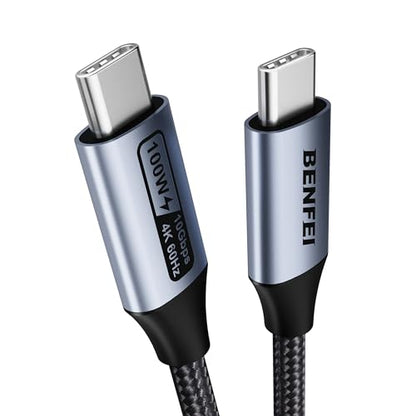 BENFEI USB C to USB C Monitor Cable(4K@120Hz), 100W PD Fast Charge, 10Gbps Data Transfer, 3ft Tangle-Free Silicone USB-C Cable [Aluminum Shell, Woven Design]