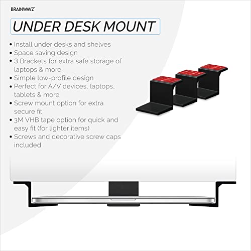 Adhesive Under Desk Laptop Holder Mount, Upto 1.9” / 48mm Thick, For Laptops Macbook Routers Surface iPads Tablets & More, Screw-In & Stick-On - color: Plastic 1.5" Device Mount