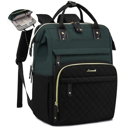LOVEVOOK Laptop Backpack for Women, 15.6'' Waterproof Nurse Bag Teacher Work Backpack Purse for Women, Travel Computer Backpack for College Office Business Ladies - color: Dark Green Black, size: 15.6 inch