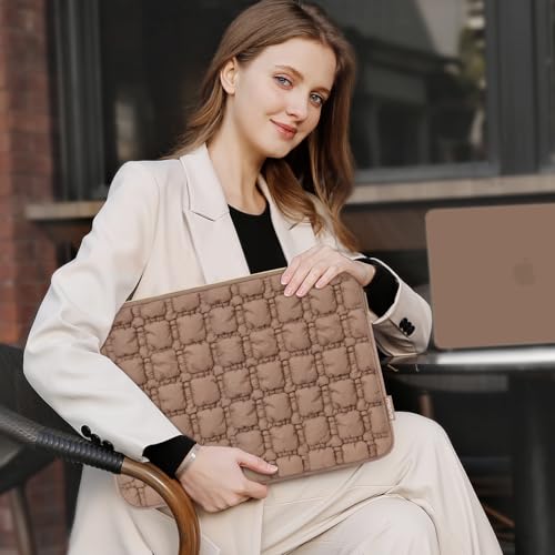MOSISO Laptop Case 13.3 inch,13-13.3 inch Puffy Laptop Sleeve Carrying Case | Compatible with MacBook Neo/Air 13.6/Pro 13/14, HP Dell ASUS Lenovo, Raised Quilted Grid Computer Bag with Small Case, Brown - color: Brown