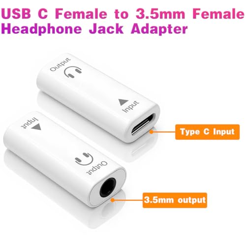 Poyiccot USB Type C to 3.5mm Headphone Jack Adapter 2Pack, USB C Female to 3.5mm Female Audio Adapter, Aux to USB C Headphone HiFi Stereo DAC Connector for iPhone 15, Galaxy, Laptop, White - style: 2-Pack