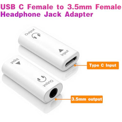 Poyiccot USB Type C to 3.5mm Headphone Jack Adapter 2Pack, USB C Female to 3.5mm Female Audio Adapter, Aux to USB C Headphone HiFi Stereo DAC Connector for iPhone 15, Galaxy, Laptop, White - style: 2-Pack