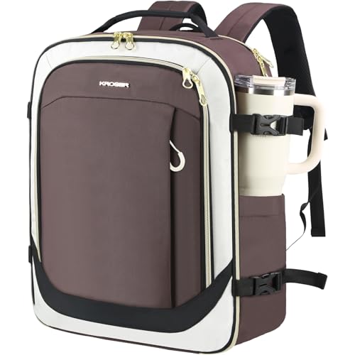 KROSER Laptop Backpack Computer Backpack 17 Inch Men-Beige/Coffee/Black | 40L Large Laptop Water-Repellent Travel Backpack Casual Daypack for Business/College/Women - color: Beige/Coffee/Black